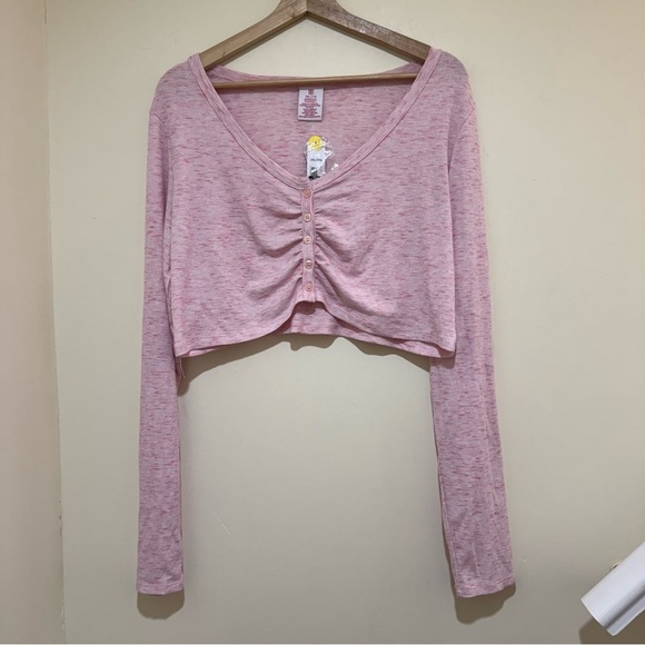 No Boundaries Tops - Women’s NWT No Boundaries Brand Pink Long Sleeve Cropped Coquette Shirt Size XXL